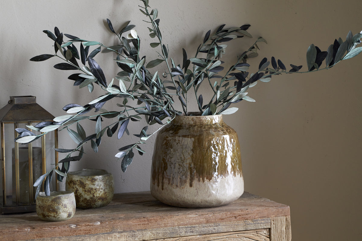 Vase Melina à glaçure réactive - Olive et naturel