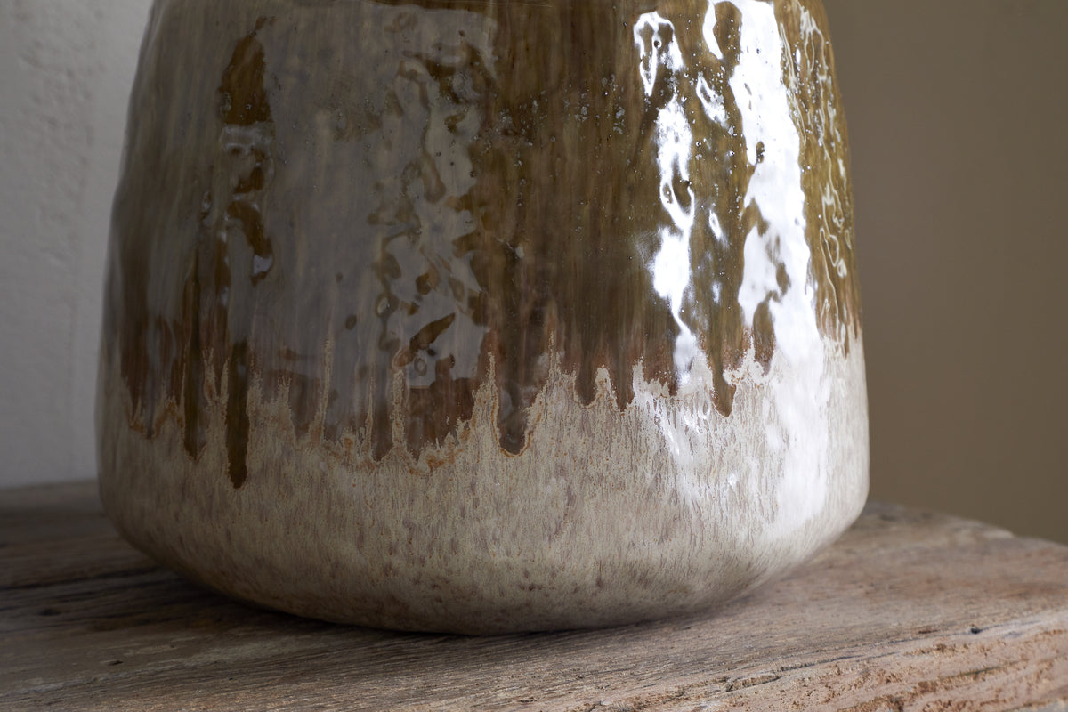 Vase Melina à glaçure réactive - Olive et naturel