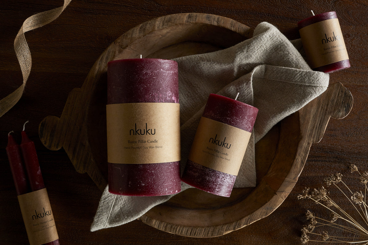 Bougie pilier rustique au soja – Cerise foncée – Petite