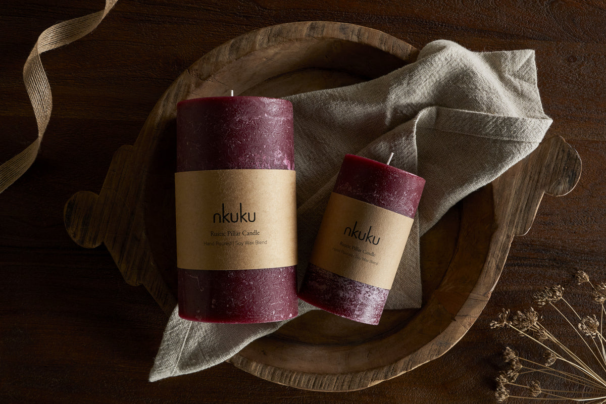 Bougie pilier rustique au soja – Cerise foncée – Petite