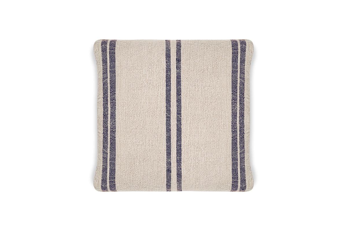 Housse de coussin Tendali en lin à rayures - Bleu marine