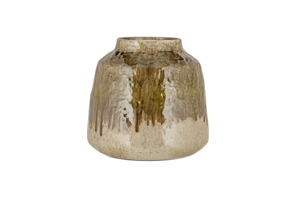 Vase Melina à glaçure réactive - Olive et naturel