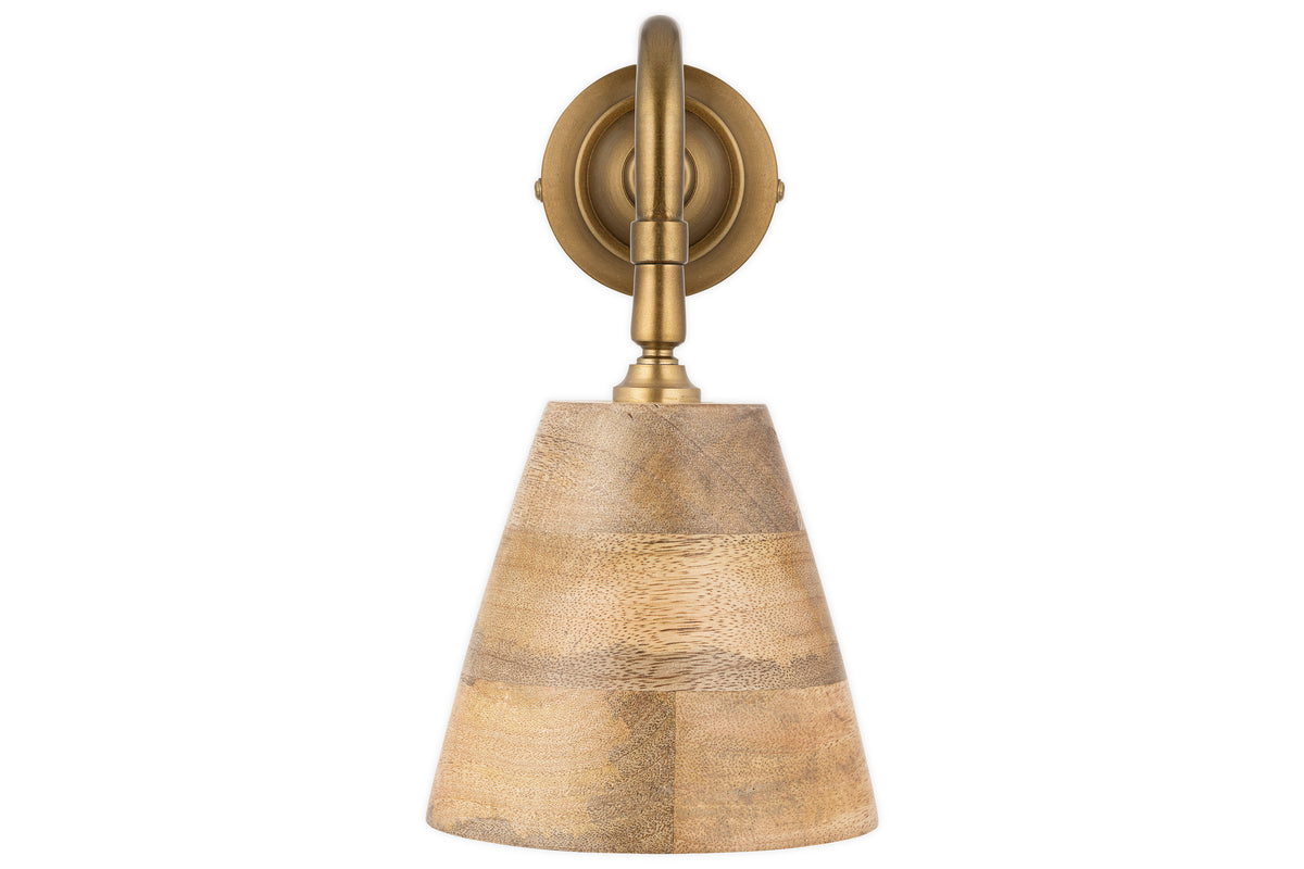 Applique murale en bois de manguier Vattu - Laiton naturel et antique