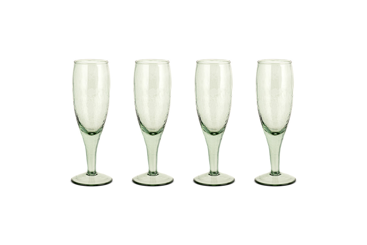 Verre à champagne martelé Yala – Vert sauge (lot de 4)