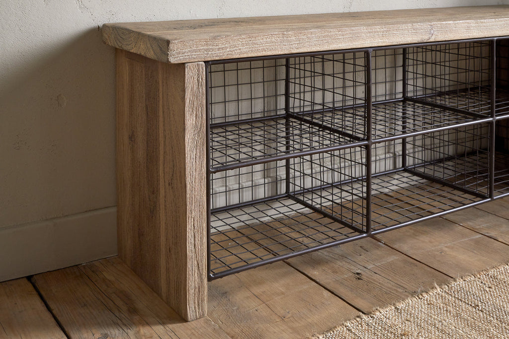 Banc de rangement Abha en bois recyclé et fer - Naturel