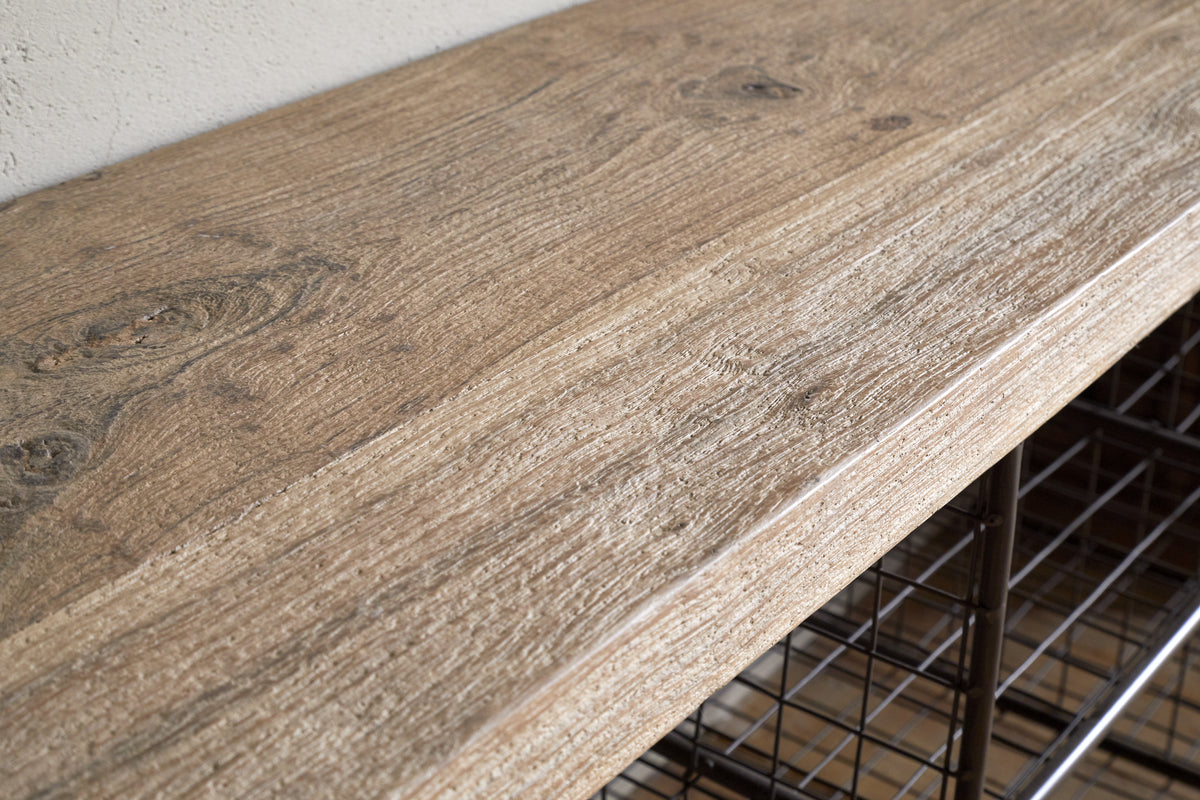 Banc de rangement Abha en bois recyclé et fer - Naturel