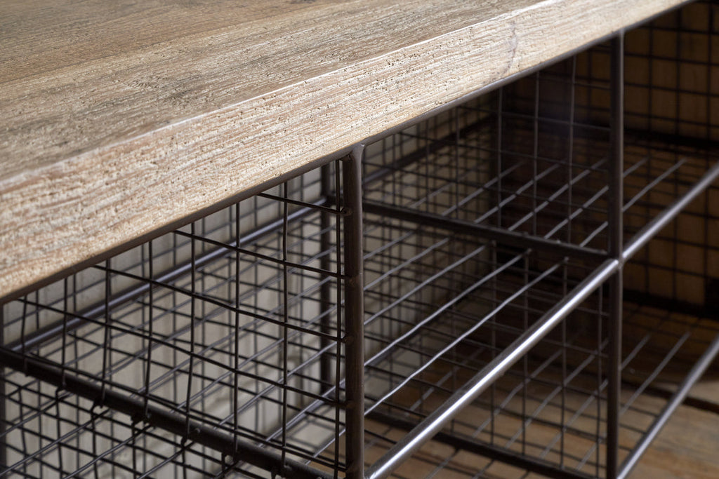 Banc de rangement Abha en bois recyclé et fer - Naturel