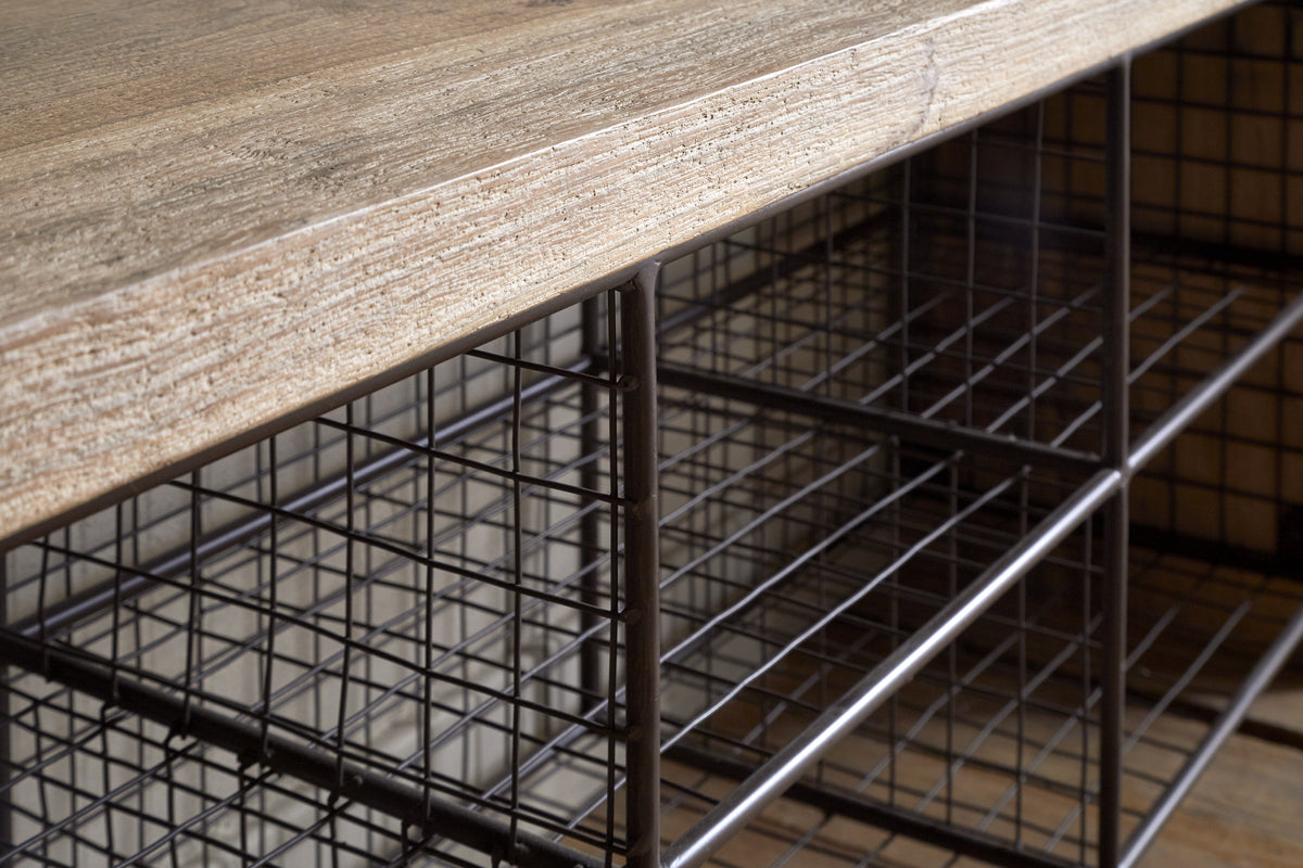 Banc de rangement Abha en bois recyclé et fer - Naturel