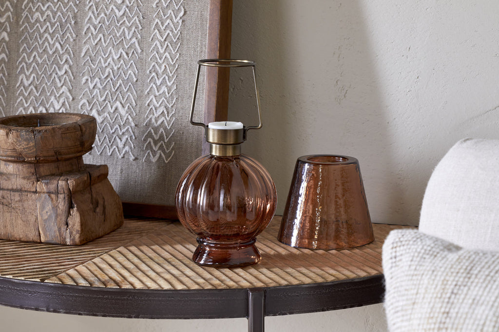 Lampe photophore en verre Adesola - Ambre