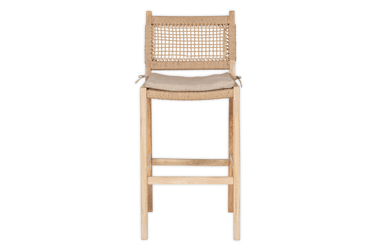Chaise de comptoir en bois de manguier et corde Aamani - Naturel