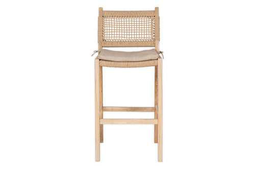 Chaise de comptoir en bois de manguier et corde Aamani - Naturel