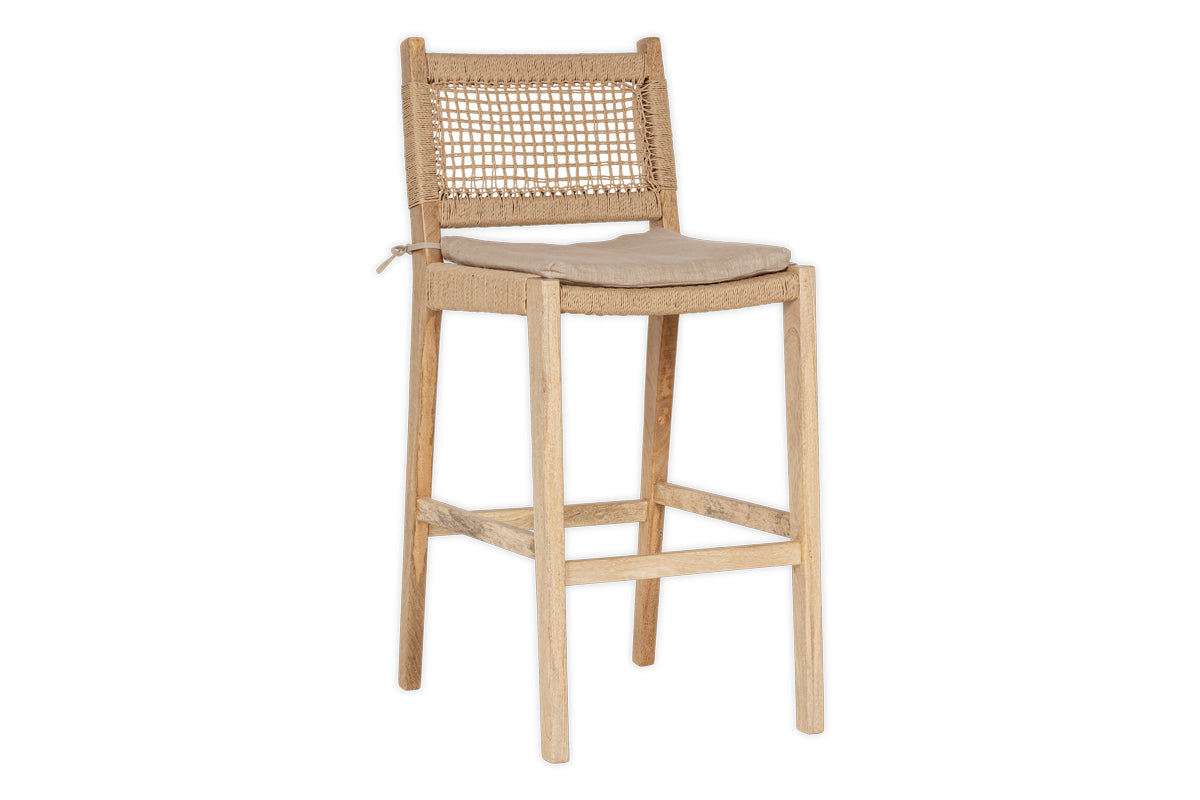 Chaise de comptoir en bois de manguier et corde Aamani - Naturel