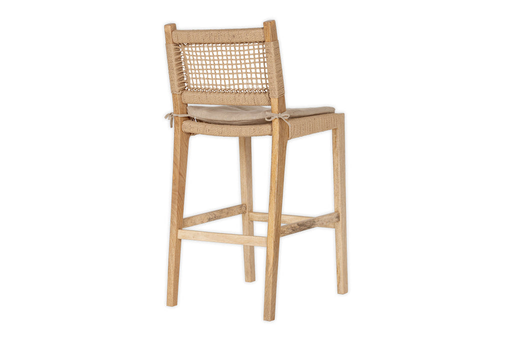Chaise de comptoir en bois de manguier et corde Aamani - Naturel