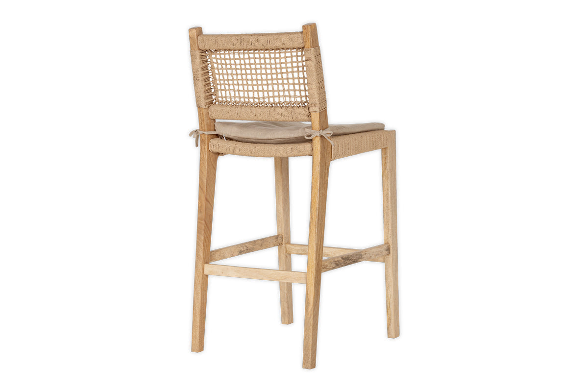 Chaise de comptoir en bois de manguier et corde Aamani - Naturel