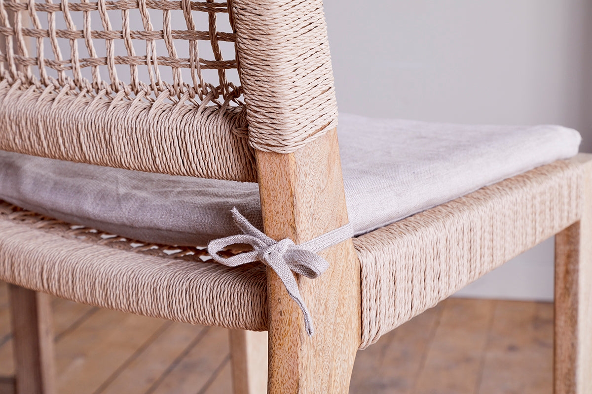 Chaise de comptoir en bois de manguier et corde Aamani - Naturel