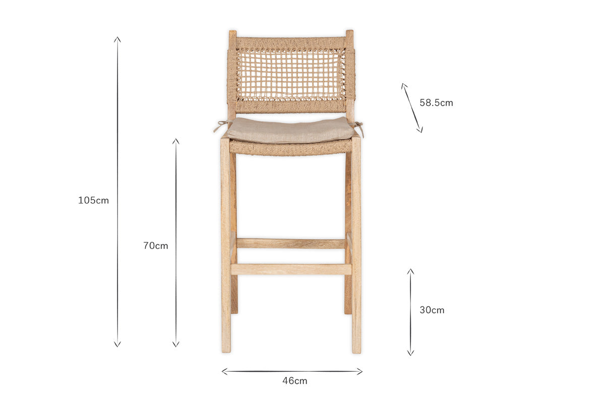 Chaise de comptoir en bois de manguier et corde Aamani - Naturel