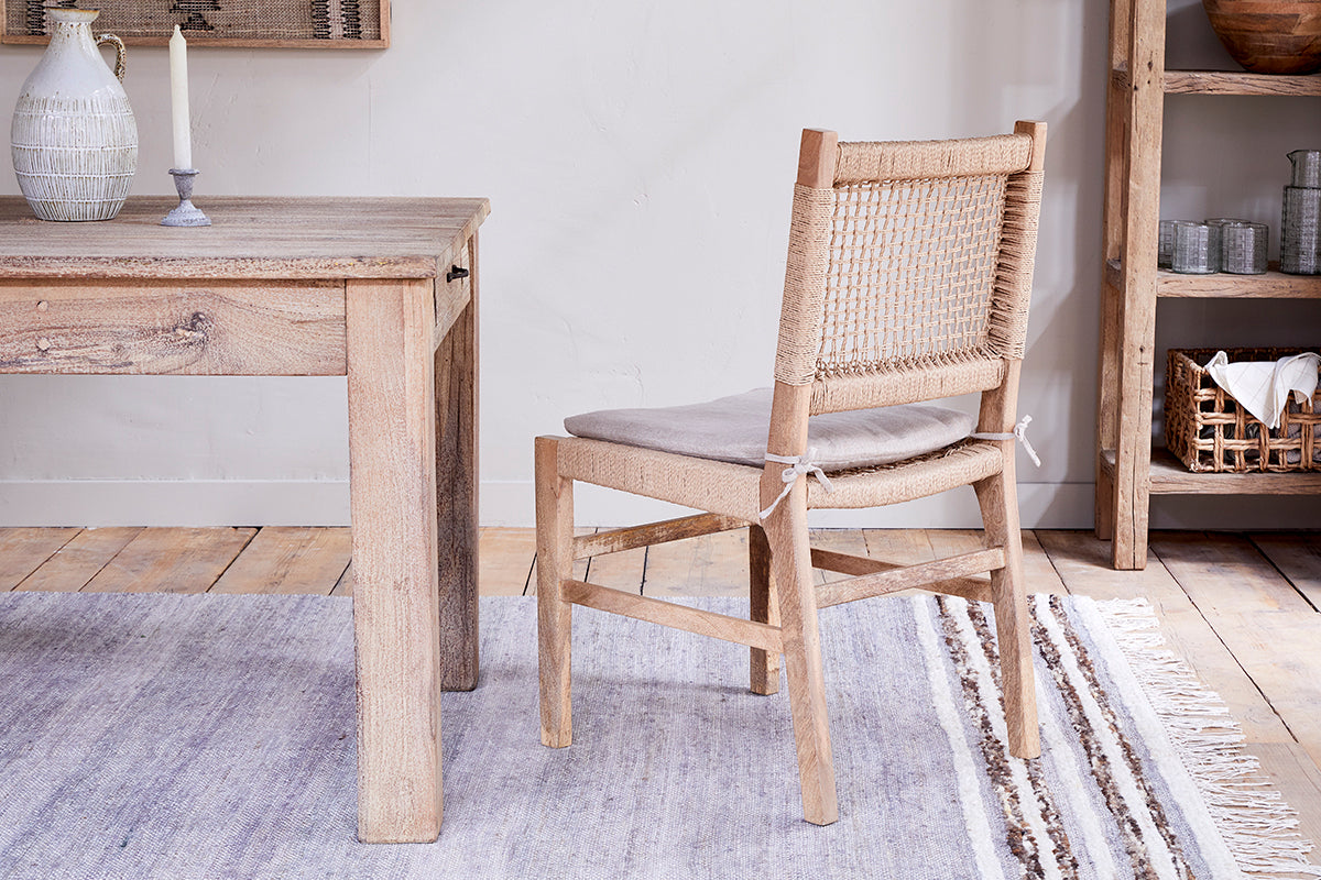 Chaise de salle à manger en bois de manguier et corde Aamani - Naturel