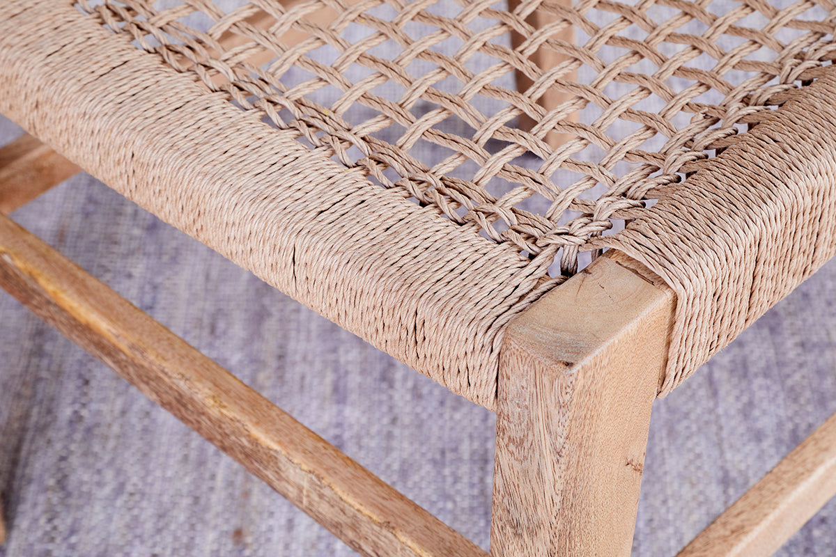 Chaise de salle à manger en bois de manguier et corde Aamani - Naturel