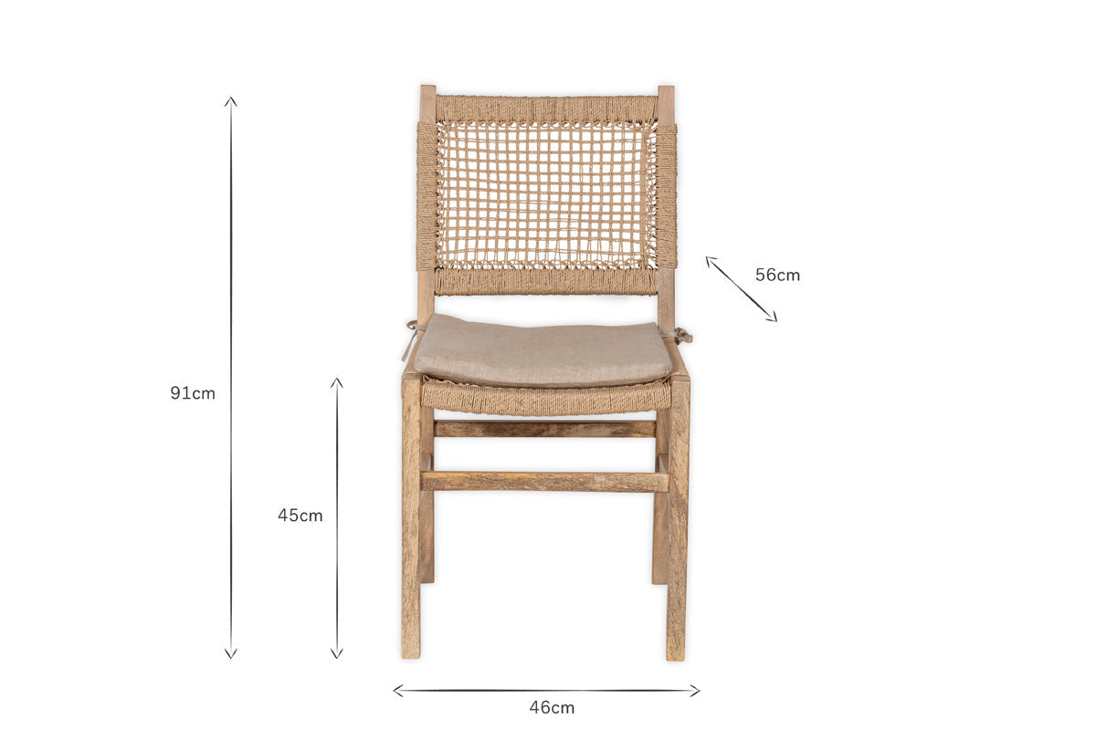Chaise de salle à manger en bois de manguier et corde Aamani - Naturel