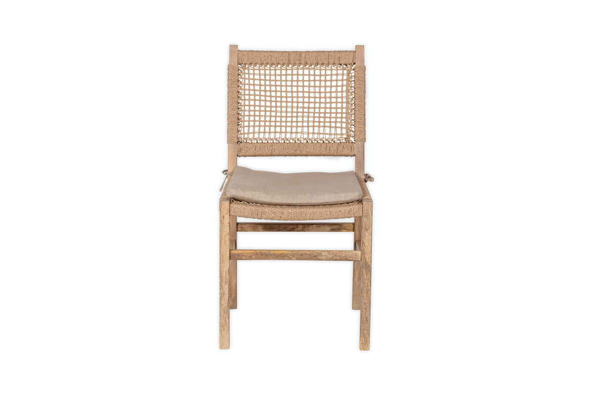 Chaise de salle à manger en bois de manguier et corde Aamani - Naturel