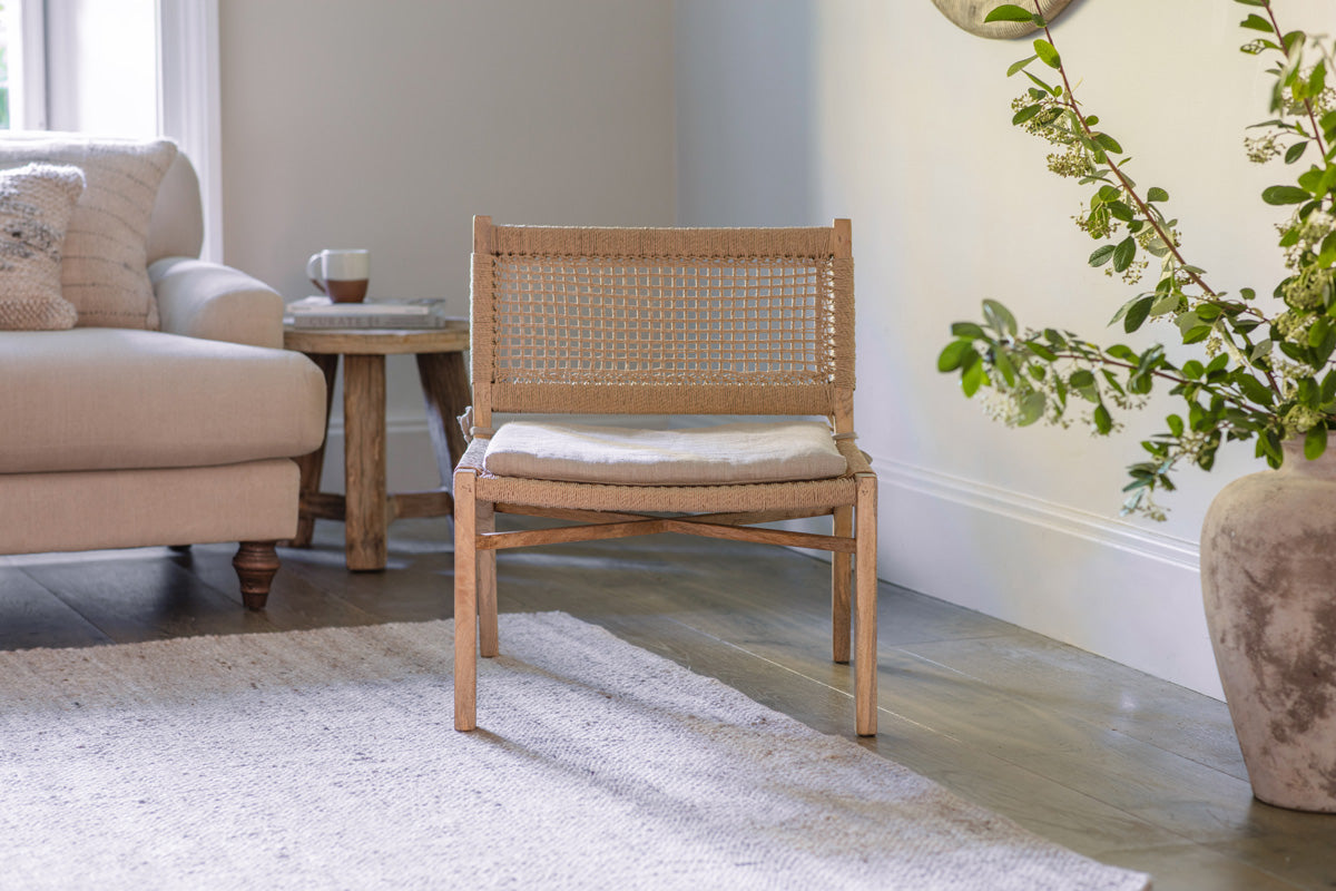 Chaise d'appoint en bois de manguier et corde Aamani - Naturel