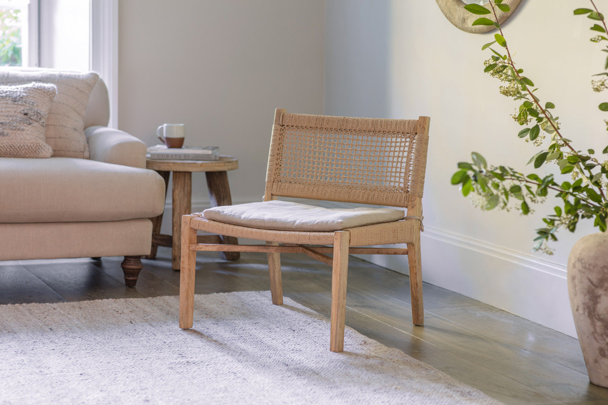 Chaise d'appoint en bois de manguier et corde Aamani - Naturel