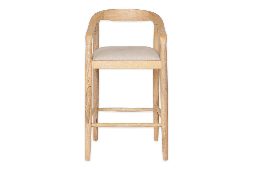 Chaise de comptoir rembourrée en bois de manguier Anbu - Naturel