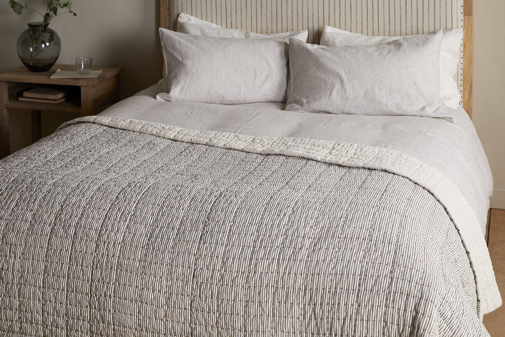 Couette Dipti en coton et lin imprimé bloc - Anthracite