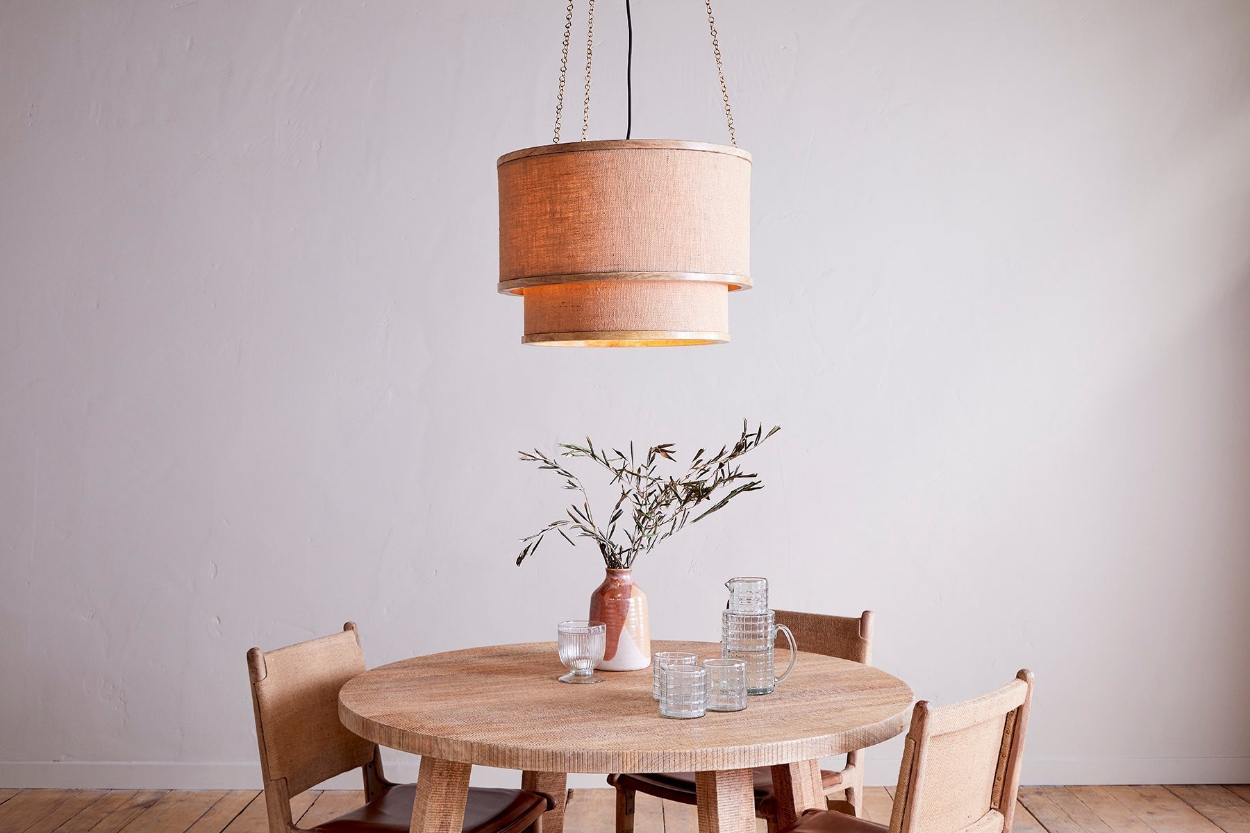 Lampe à Suspension Darat en Bois de Manguier et Jute - Naturel