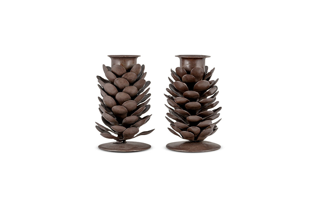 Bougeoir en forme de pomme de pin Elagalu - Rouille (lot de 2)