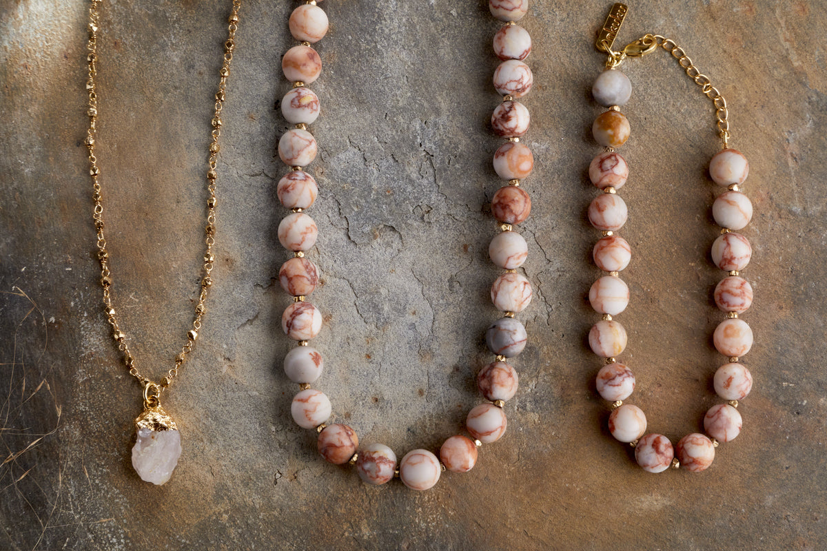 Collier Hadari en quartz rose - Or