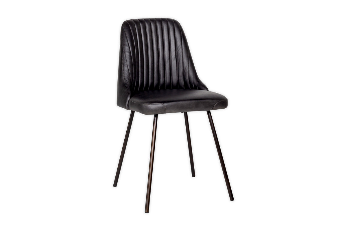 Chaise de salle à manger en cuir Harsha - Noir vieilli