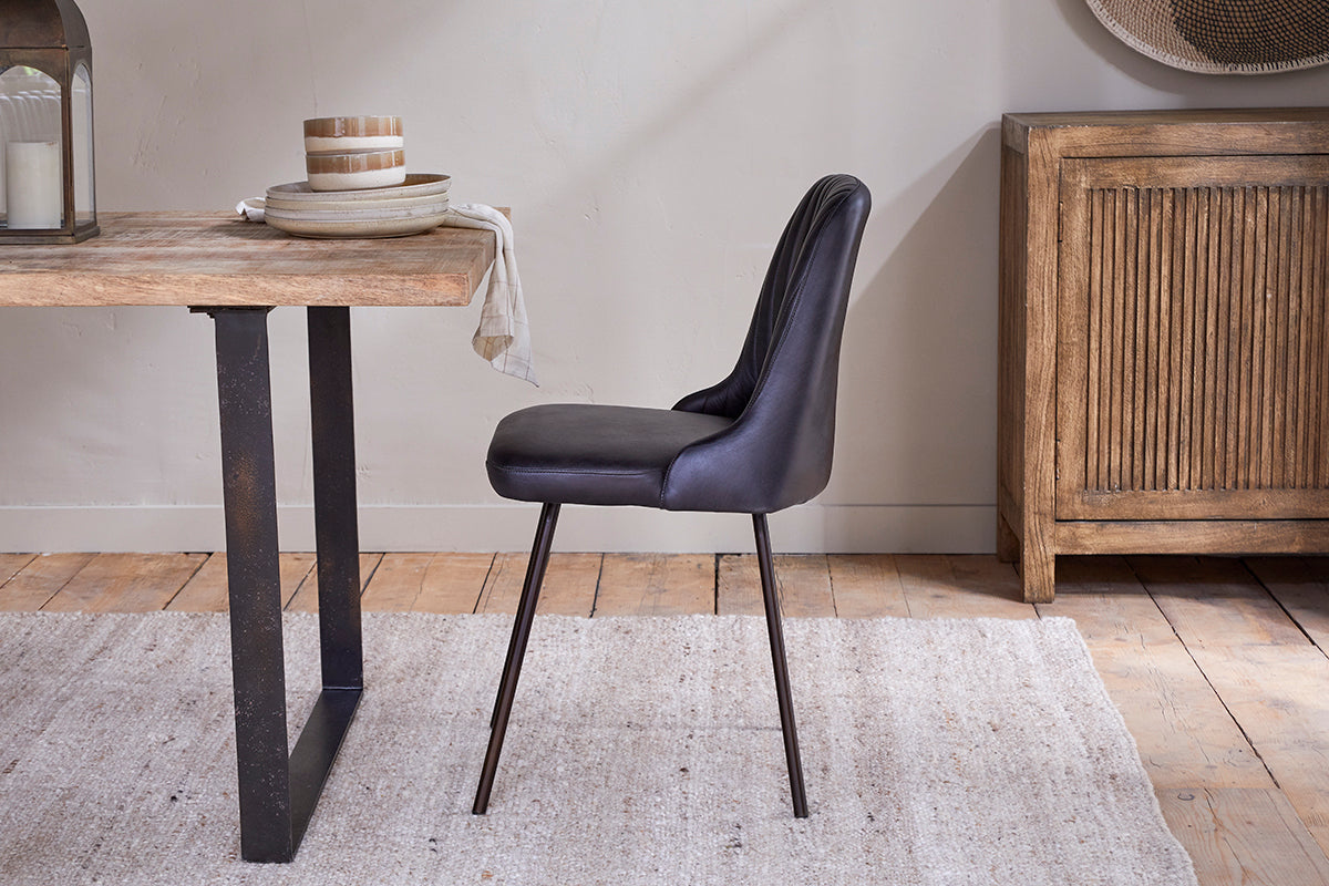 Chaise de salle à manger en cuir Harsha - Noir vieilli