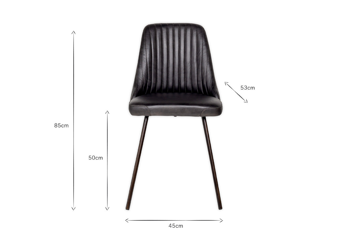 Chaise de salle à manger en cuir Harsha - Noir vieilli