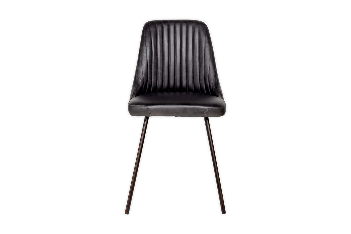 Chaise de salle à manger en cuir Harsha - Noir vieilli