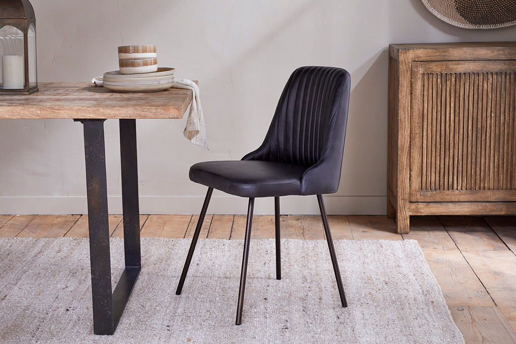 Chaise de salle à manger en cuir Harsha - Noir vieilli
