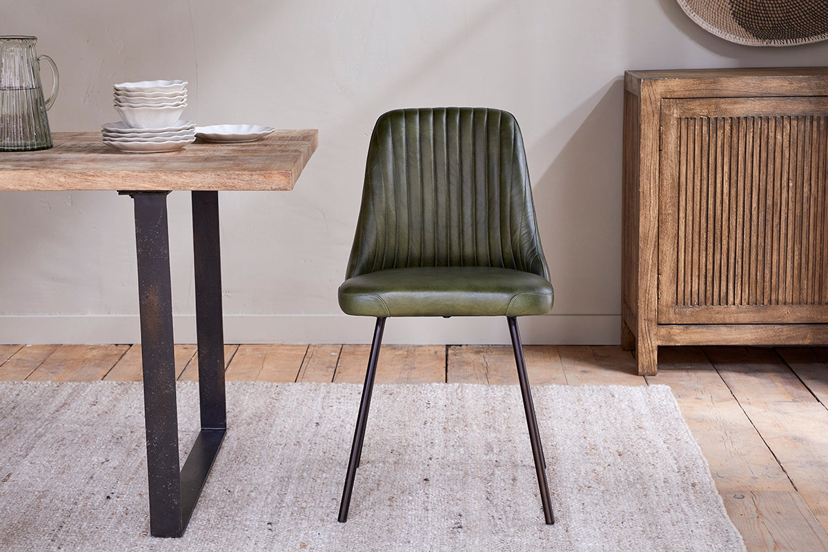 Chaise de salle à manger en cuir Harsha - Vert riche
