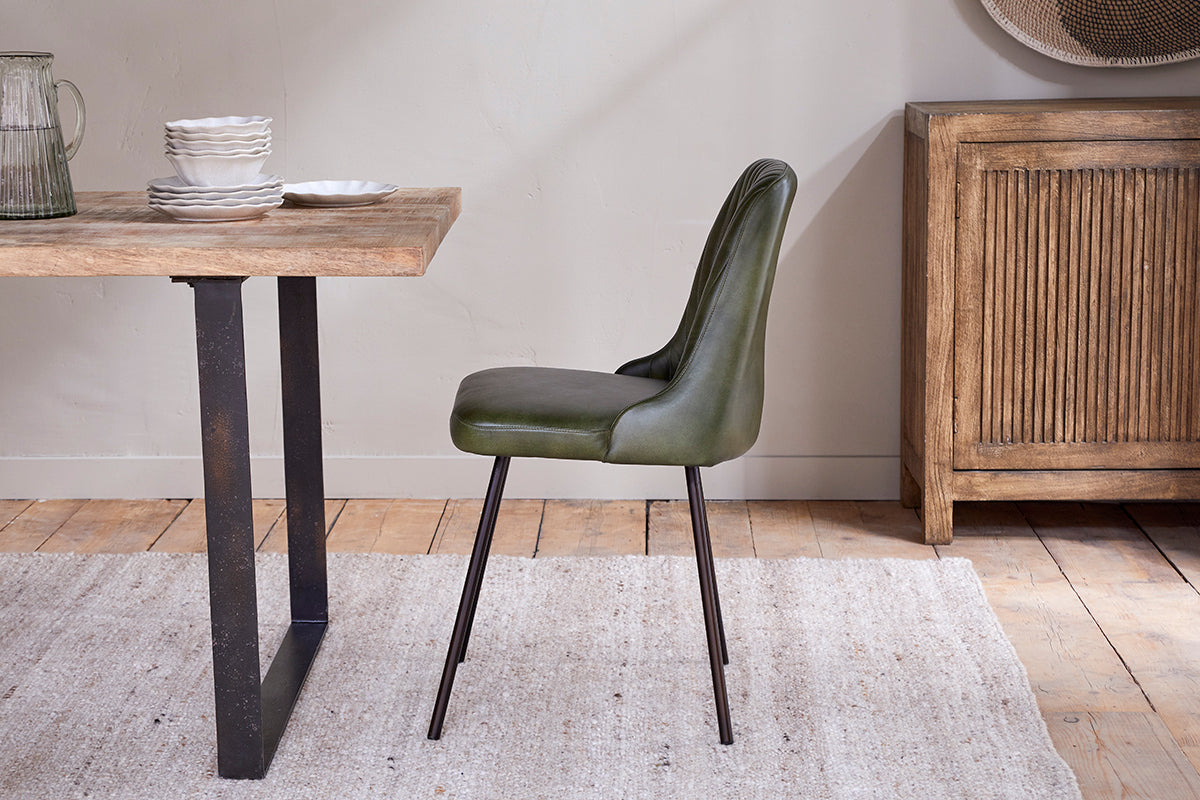 Chaise de salle à manger en cuir Harsha - Vert riche