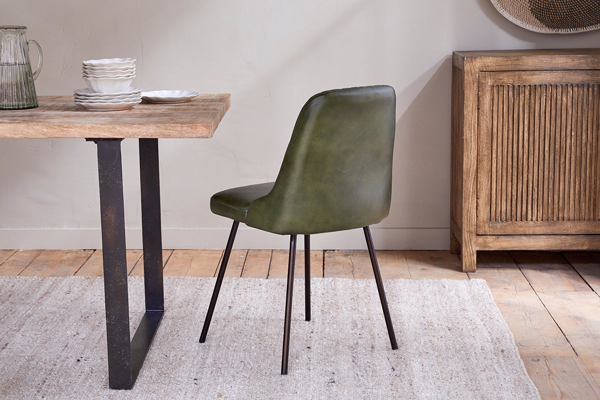 Chaise de salle à manger en cuir Harsha - Vert riche