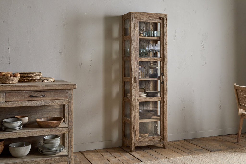 Armoire Ibo en bois recyclé et verre - Naturel - Grande