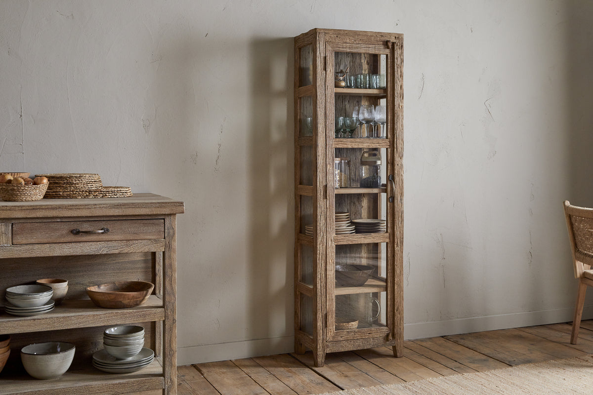 Armoire Ibo en bois recyclé et verre - Naturel - Grande