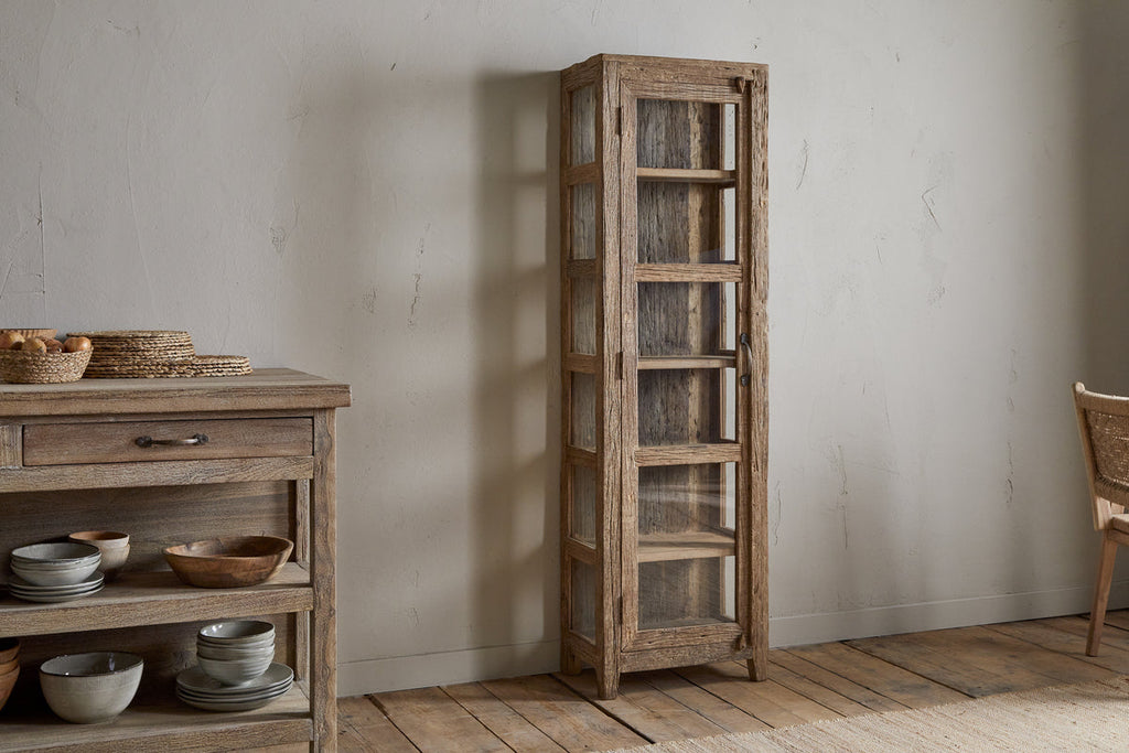 Armoire Ibo en bois recyclé et verre - Naturel - Grande