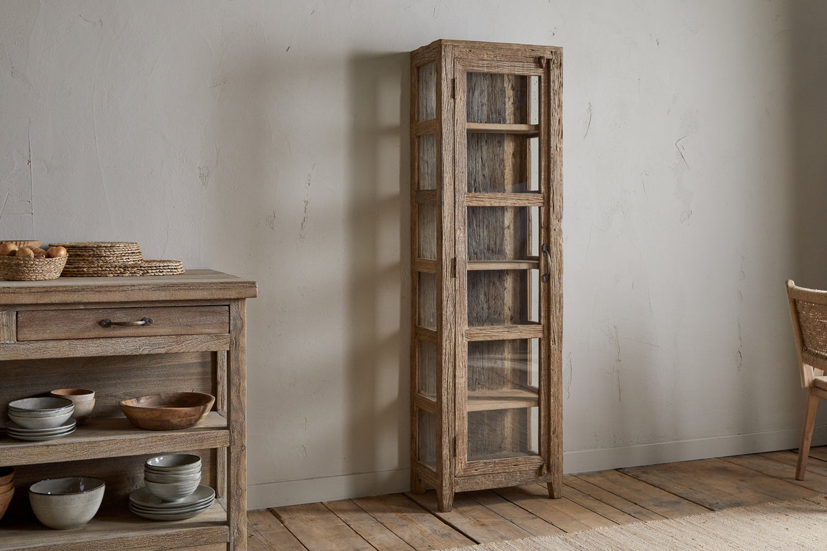 Armoire Ibo en bois recyclé et verre - Naturel - Grande