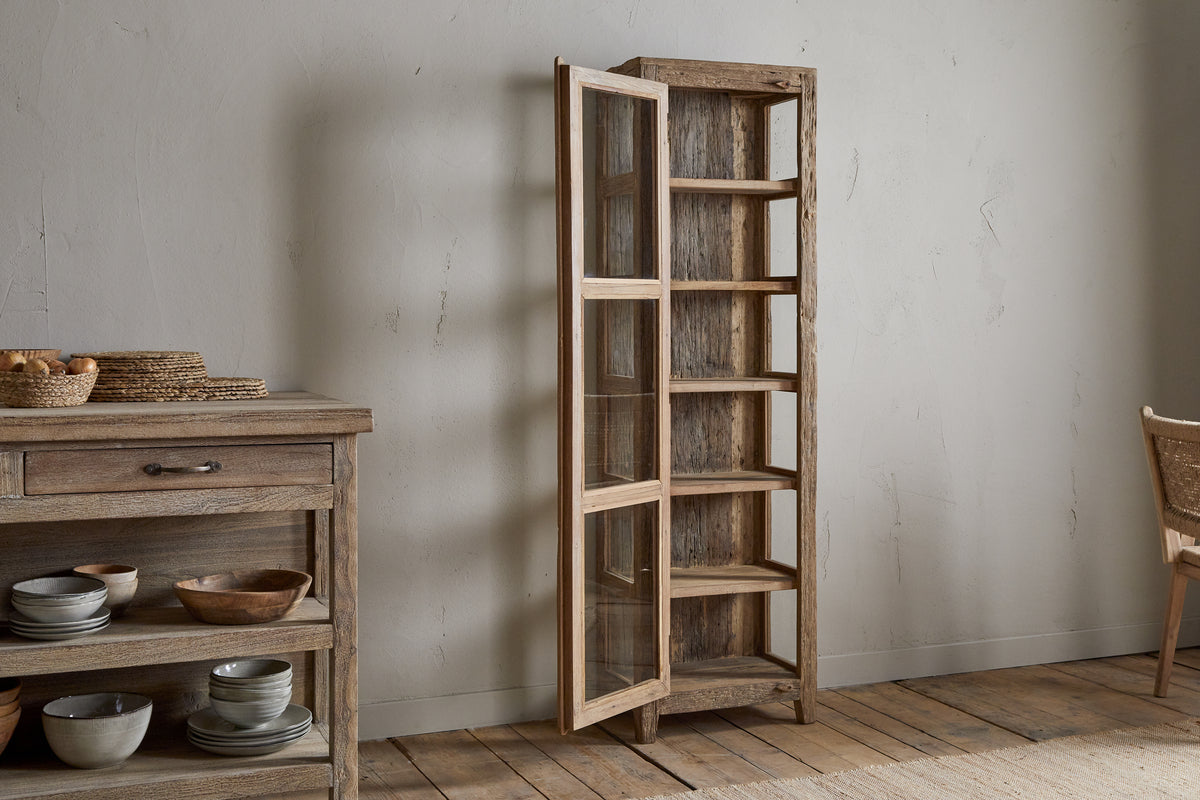 Armoire Ibo en bois recyclé et verre - Naturel - Grande