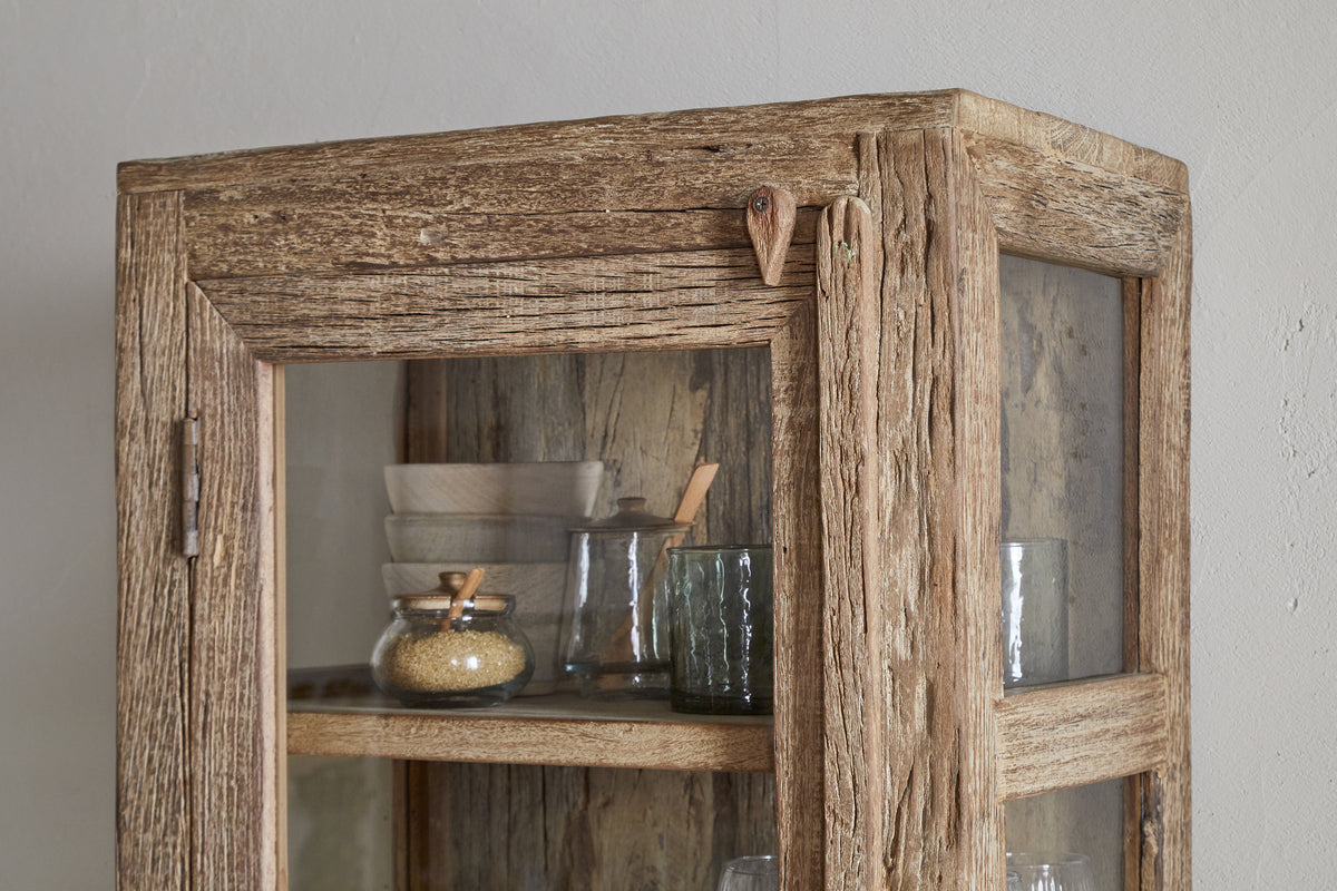 Armoire Ibo en bois recyclé et verre - Naturel - Grande