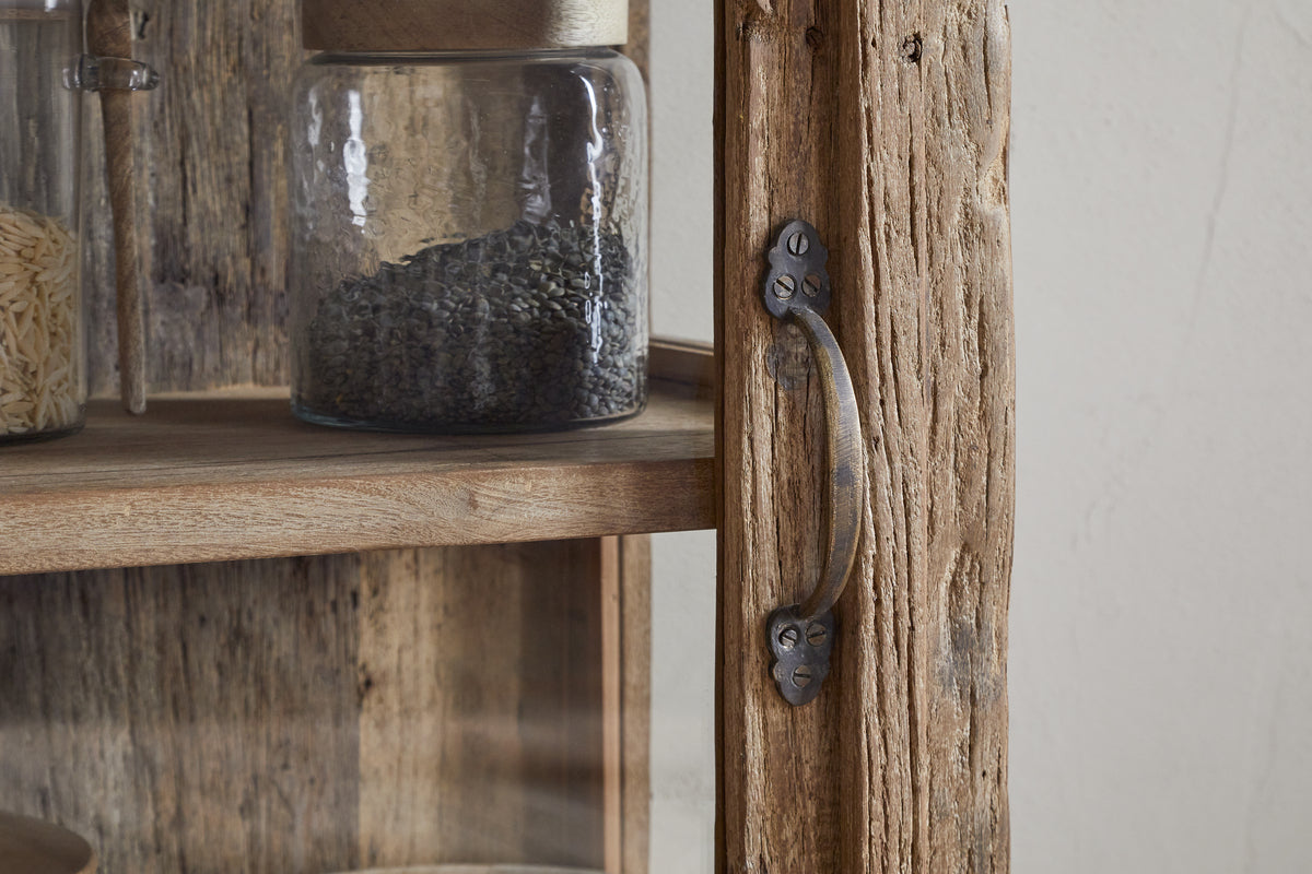 Armoire Ibo en bois recyclé et verre - Naturel - Grande