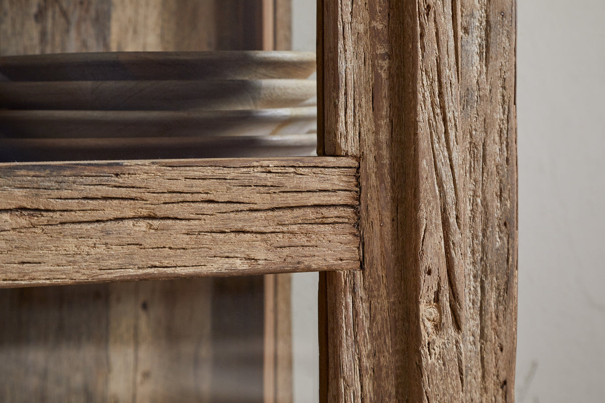 Armoire Ibo en bois recyclé et verre - Naturel - Grande