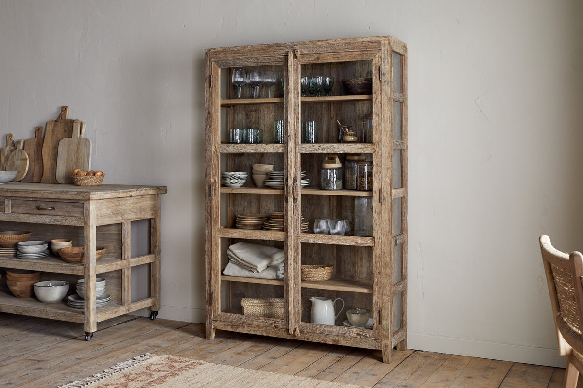 Armoire Ibo en bois recyclé et verre - Naturel - Large
