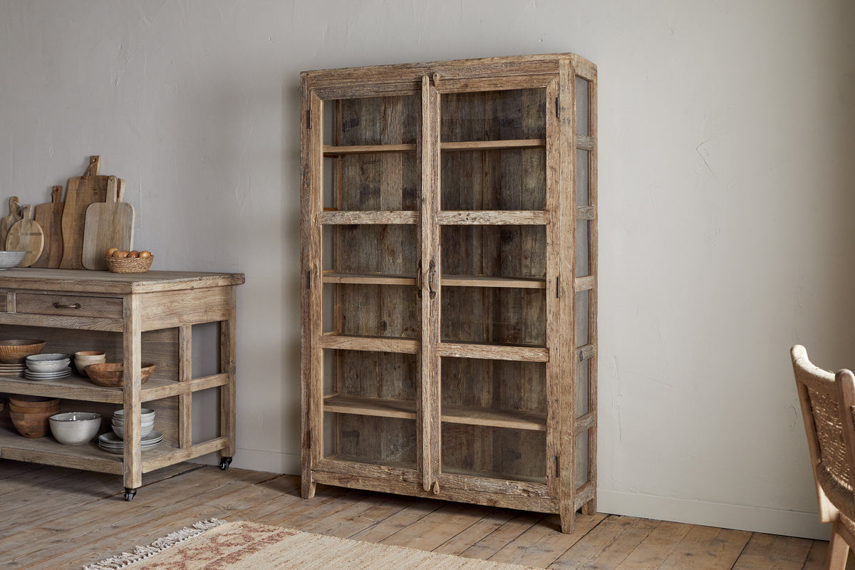 Armoire Ibo en bois recyclé et verre - Naturel - Large