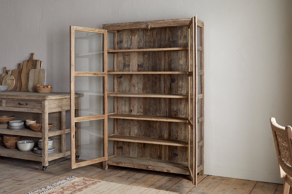 Armoire Ibo en bois recyclé et verre - Naturel - Large